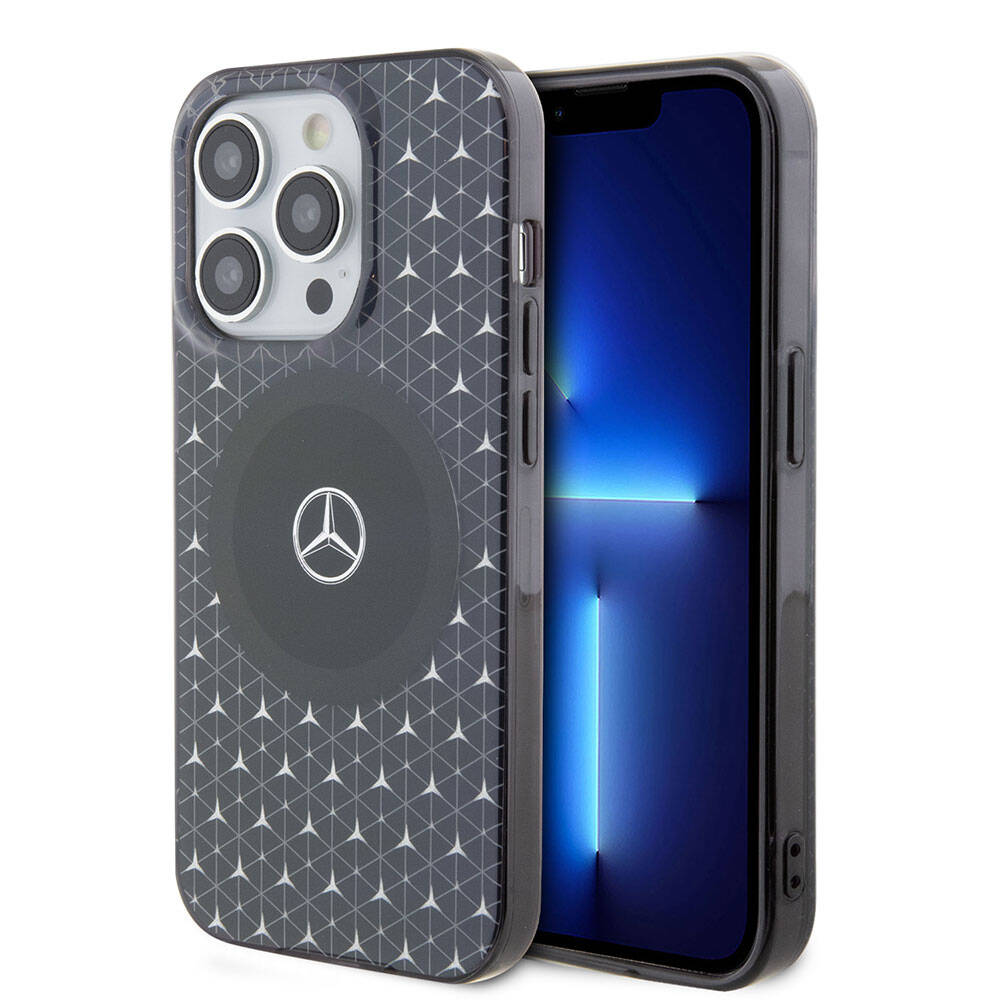 Apple iPhone 15 Pro Max Kılıf Mercedes Benz Orjinal Lisanslı M-safe Şarj Özellikli Çift Katmanlı Mini Yıldız Desenli Kapak - Görsel 2