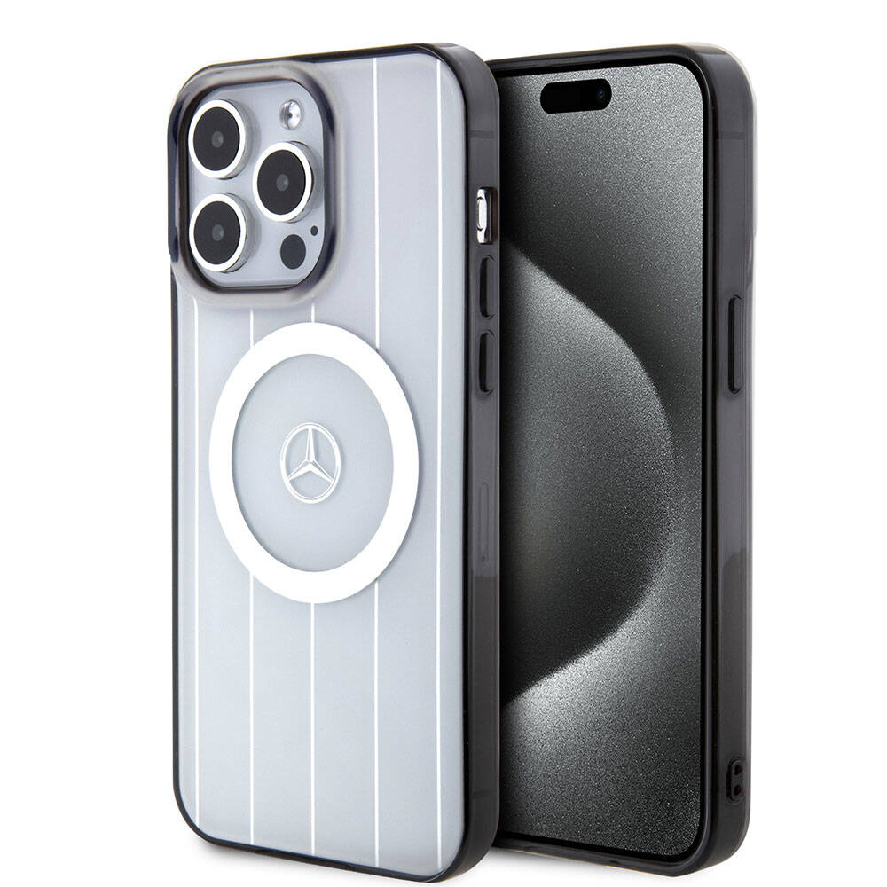 Apple iPhone 15 Pro Max Kılıf Mercedes Benz Orjinal Lisanslı M-safe Şarj Özellikli Çift Katmanlı Paralel Çizgi Desenli Kapak - Görsel 3