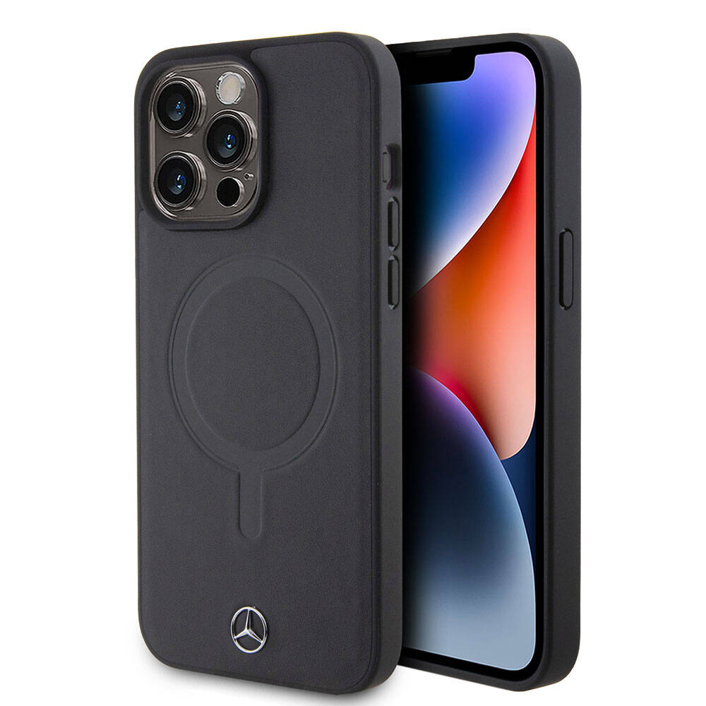 Apple iPhone 15 Pro Max Kılıf Mercedes Benz Orjinal Lisanslı M-safe Şarj Özellikli Metal Yıldız Logolu Pürüzsüz Deri Kapak - Görsel 2