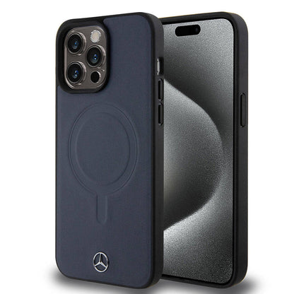 Apple iPhone 15 Pro Max Kılıf Mercedes Benz Orjinal Lisanslı M-safe Şarj Özellikli Metal Yıldız Logolu Pürüzsüz Deri Kapak - Görsel 3