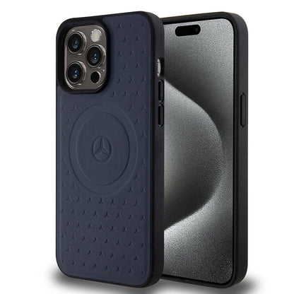 Apple iPhone 15 Pro Max Kılıf Mercedes Benz Orjinal Lisanslı M-safe Şarj Özellikli Mühürlü Yıldız Desenli ve Logolu Deri Kapak - Görsel 2