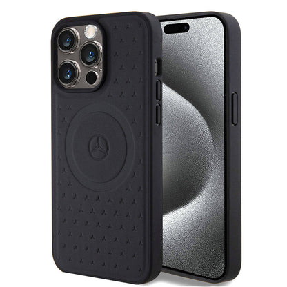 Apple iPhone 15 Pro Max Kılıf Mercedes Benz Orjinal Lisanslı M-safe Şarj Özellikli Mühürlü Yıldız Desenli ve Logolu Deri Kapak - Görsel 3