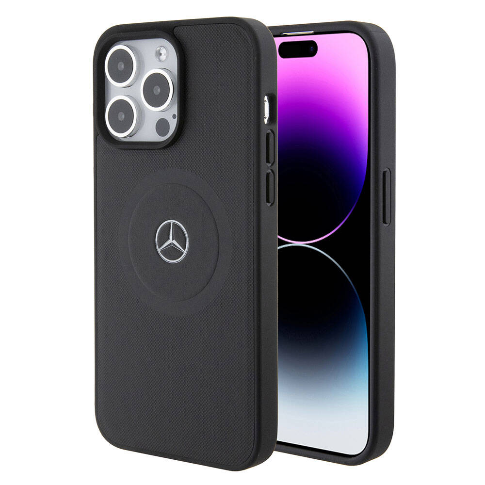 Apple iPhone 15 Pro Max Kılıf Mercedes Benz Orjinal Lisanslı M-safe Şarj Özellikli Pike Desenli Baskı Logolu Deri Kapak - Görsel 2