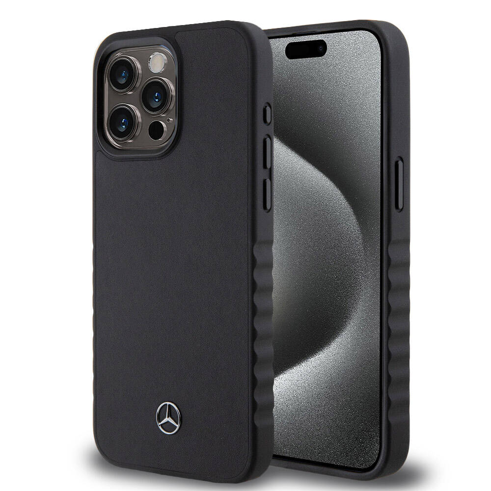 Apple iPhone 15 Pro Max Kılıf Mercedes Benz Orjinal Lisanslı Tırtıklı Kenar Tasarımlı Metal Yıldız Logolu Pürüzsüz Hakiki Deri Kapak - Görsel 2