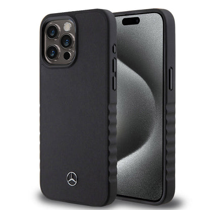 Apple iPhone 15 Pro Max Kılıf Mercedes Benz Orjinal Lisanslı Tırtıklı Kenar Tasarımlı Metal Yıldız Logolu Pürüzsüz Hakiki Deri Kapak - Görsel 2