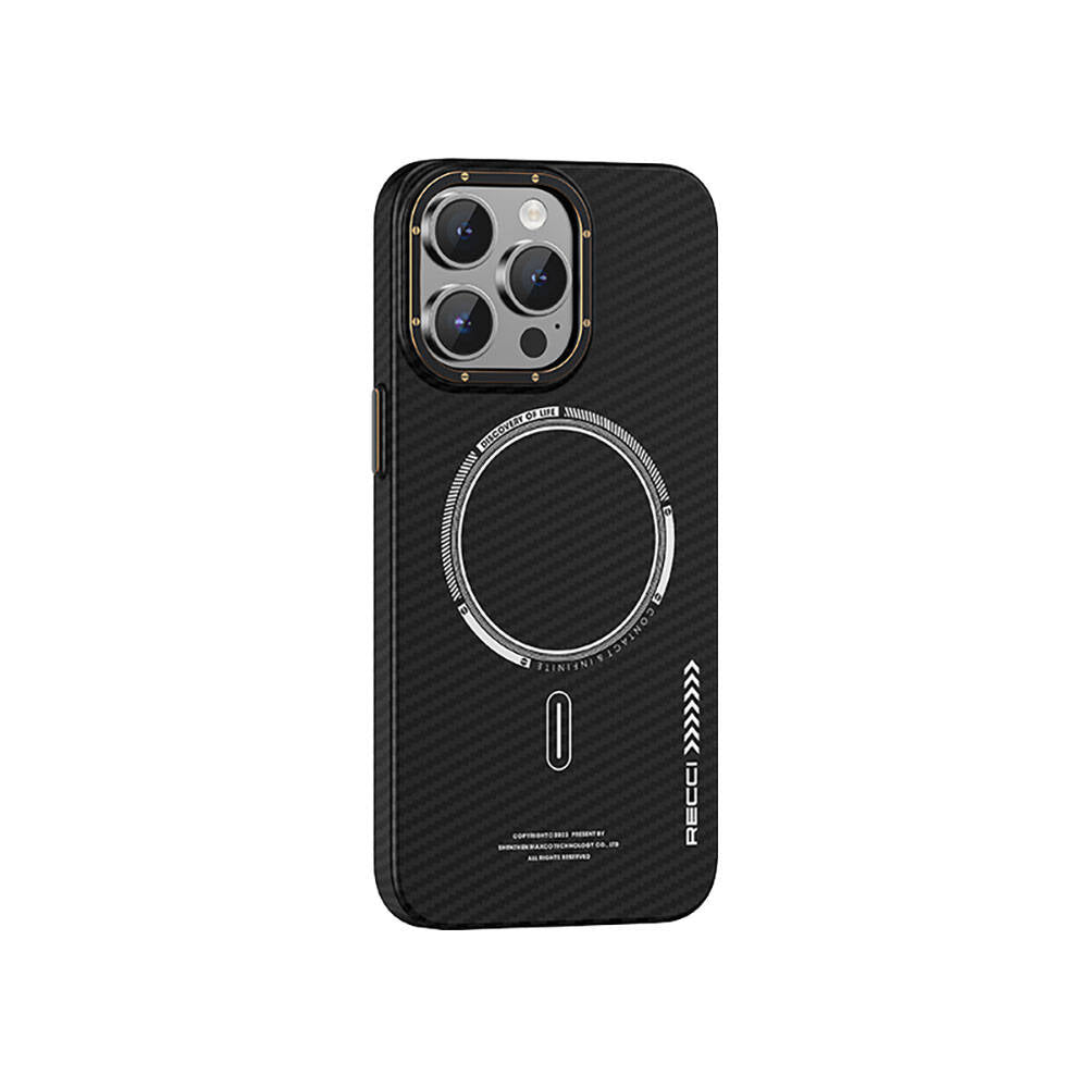 Apple iPhone 15 Pro Max Kılıf Recci Machinist Serisi M-safe Şarj Özellikli Magnetik Karbon Kapak - Görsel 2