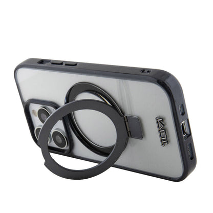 Apple iPhone 15 Pro Max Kılıf TUMI Orjinal Lisanslı M-safe Şarj Özellikli Metal Logolu Ring Standlı Silikon Kapak - Görsel 2