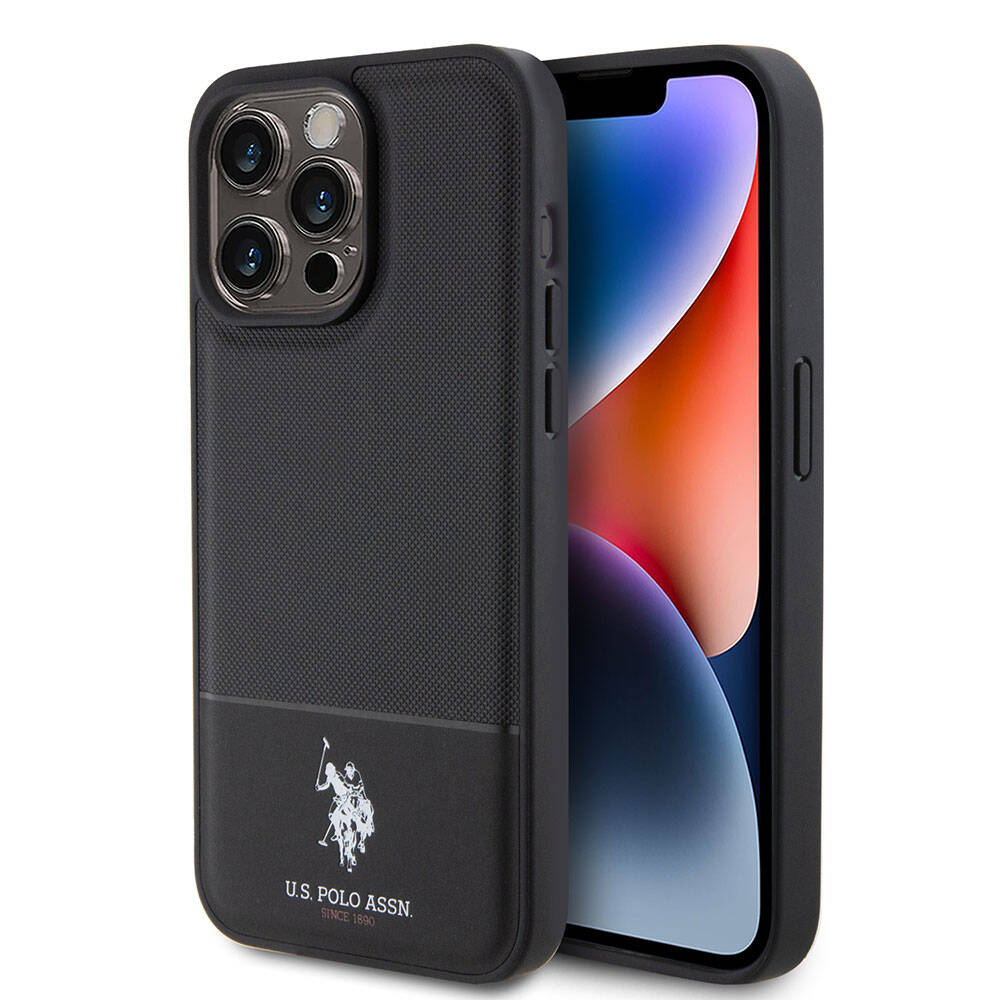 Apple iPhone 15 Pro Max Kılıf U.S. Polo Assn. Orjinal Lisanslı Suni Deri Arka Yüzey Baskı Logolu Örgü Desenli Kapak - Görsel 2