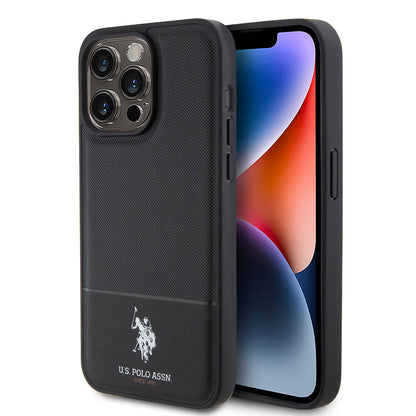 Apple iPhone 15 Pro Max Kılıf U.S. Polo Assn. Orjinal Lisanslı Suni Deri Arka Yüzey Baskı Logolu Örgü Desenli Kapak - Görsel 2