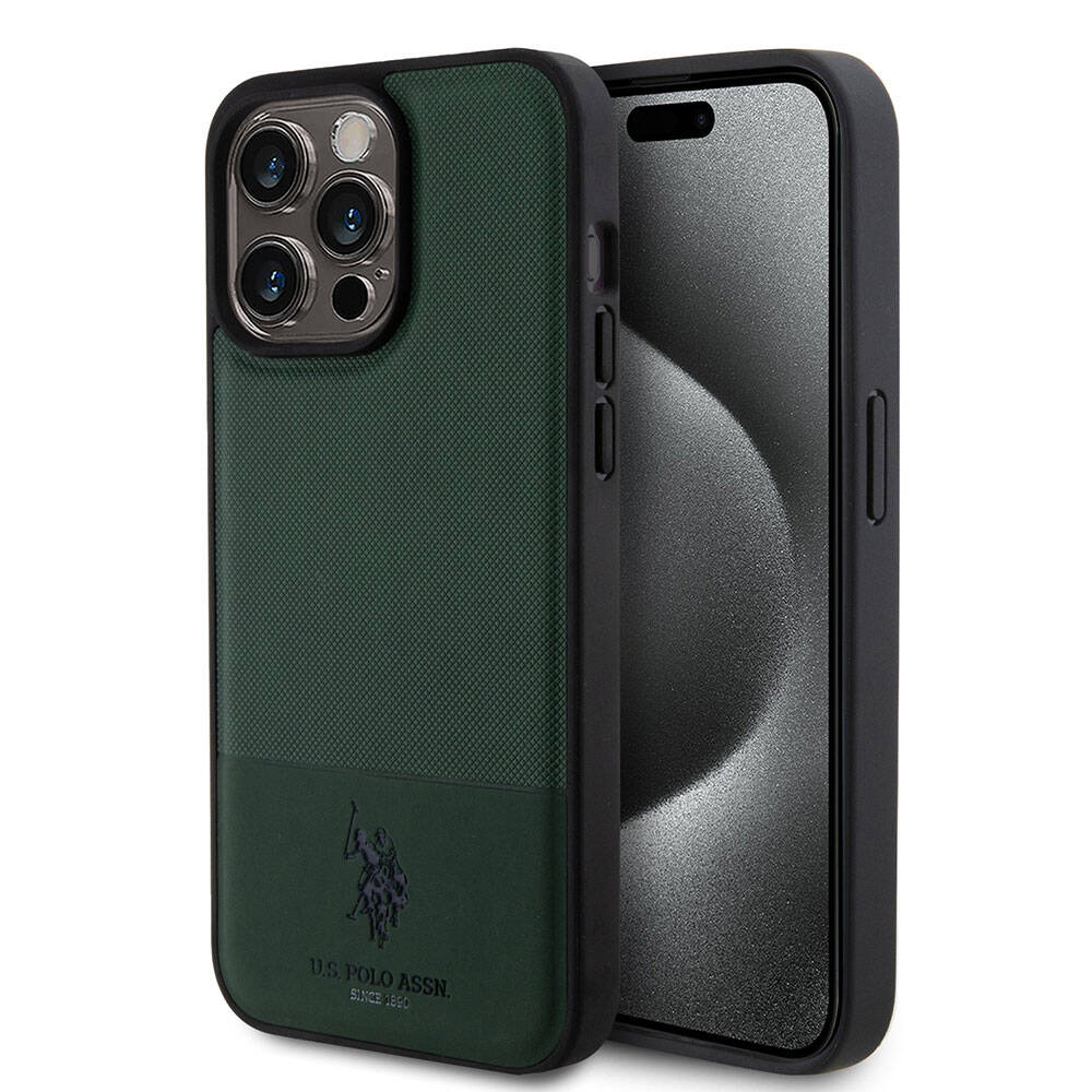 Apple iPhone 15 Pro Max Kılıf U.S. Polo Assn. Orjinal Lisanslı Suni Deri Arka Yüzey Baskı Logolu Örgü Desenli Kapak - Görsel 3