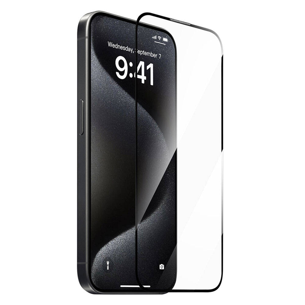 Apple iPhone 15 Pro Wiwu GT-009 Polimer Oleofobik Kaplama Şeffaf Pürüzsüz Temperli Cam Ekran Koruyucu - Görsel 2