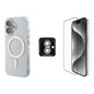 Apple iPhone 16 Guess Orjinal Lisanslı 3'lü Aksesuar Seti IML Baskılı Simli Glitter Kılıf + Ekran Koruyucu + Lens Koruyucu