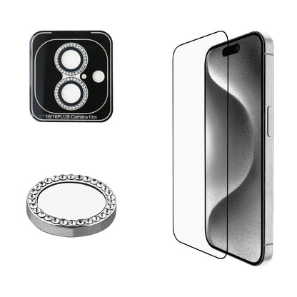 Apple iPhone 16 Guess Orjinal Lisanslı Rhinestone Ekran Koruyucu + Lens Koruyucu 2in1 Aksesuar Seti - Görsel 3