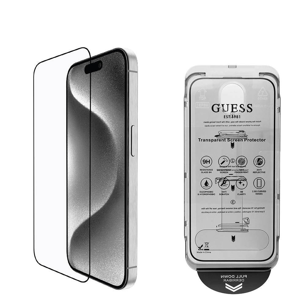 Apple iPhone 16 Guess Orjinal Lisanslı Temperli Cam Ekran Koruyucu Uygulama Aparatlı Outline Serisi - Görsel 2