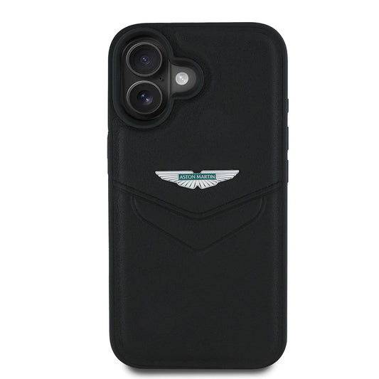 Apple iPhone 16 Kılıf Aston Martin Orjinal Lisanslı Victory Dizayn PU Deri Metal Logolu Kapak