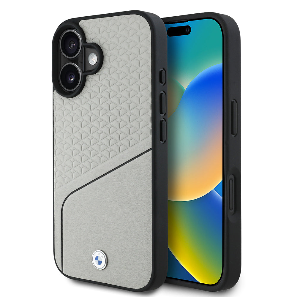 Apple iPhone 16 Kılıf BMW Orjinal Lisanslı M-safe Şarj Özellikli Metal Logolu Dokulu ve Çizgili Deri Kapak - Görsel 3