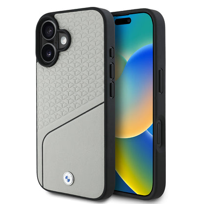 Apple iPhone 16 Kılıf BMW Orjinal Lisanslı M-safe Şarj Özellikli Metal Logolu Dokulu ve Çizgili Deri Kapak - Görsel 3