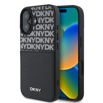 Apple iPhone 16 Kılıf DKNY Orjinal Lisanslı Kartlıklı 3D Yazılı Repeat Texture Pattern Kapak - Görsel 2