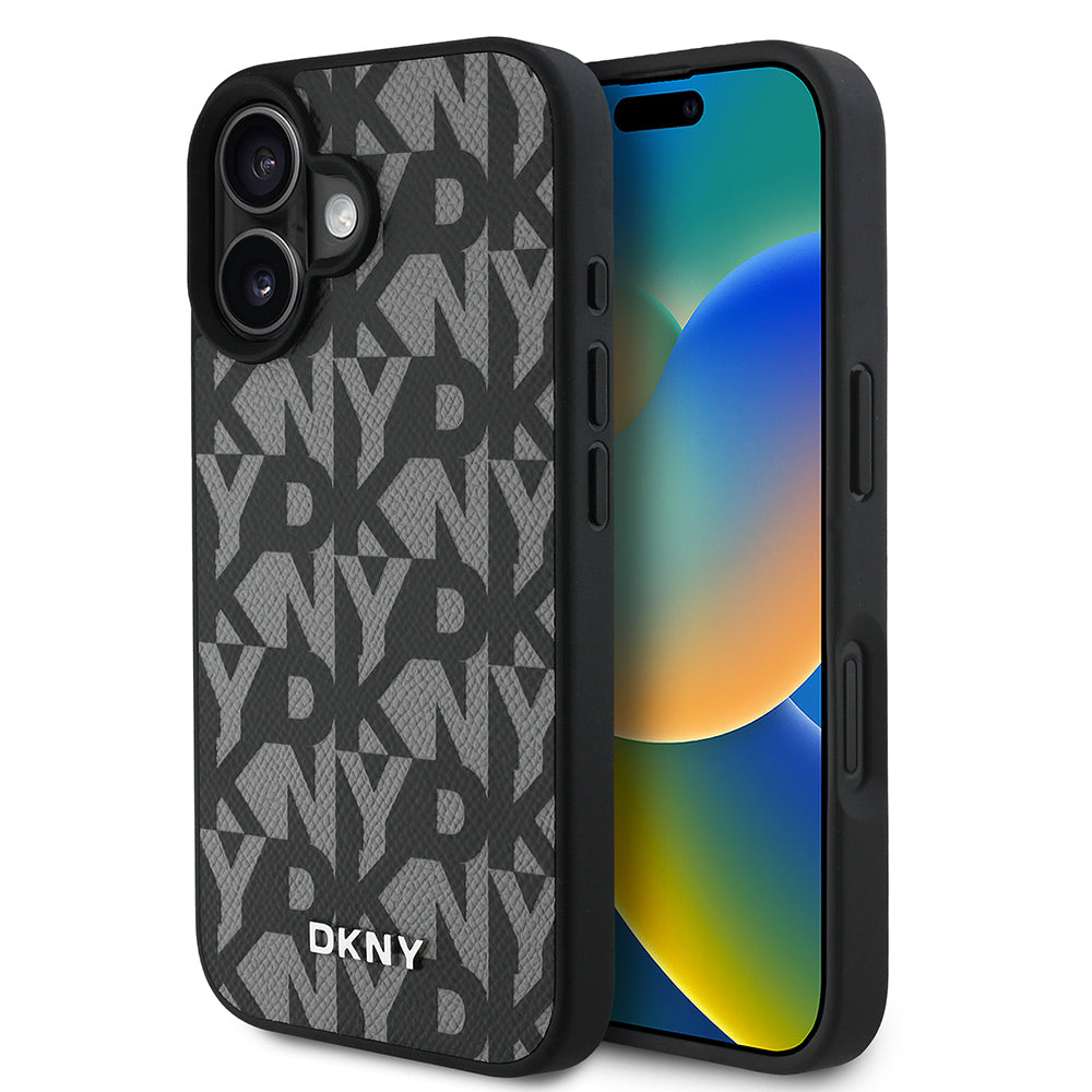Apple iPhone 16 Kılıf DKNY Orjinal Lisanslı M-safe Şarj Özellikli 3D Yazılı Grid Pattern Kapak - Görsel 2