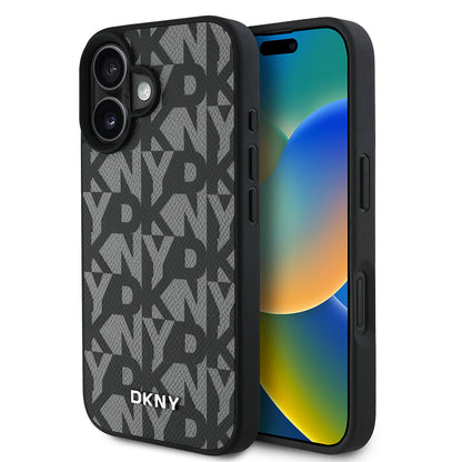 Apple iPhone 16 Kılıf DKNY Orjinal Lisanslı M-safe Şarj Özellikli 3D Yazılı Grid Pattern Kapak - Görsel 2