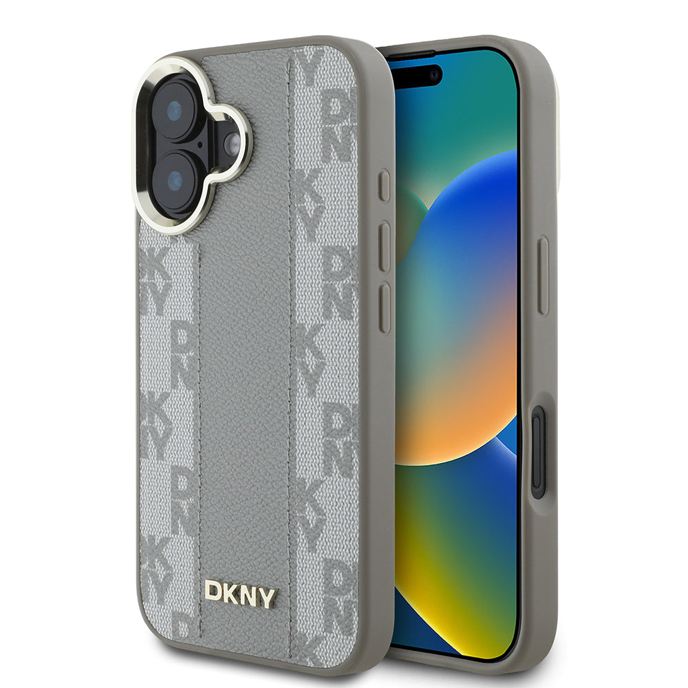 Apple iPhone 16 Kılıf DKNY Orjinal Lisanslı M-safe Şarj Özellikli 3D Yazılı Checkered Pattern Kapak - Görsel 2