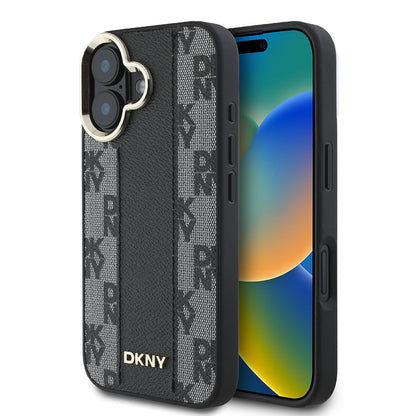 Apple iPhone 16 Kılıf DKNY Orjinal Lisanslı M-safe Şarj Özellikli 3D Yazılı Checkered Pattern Kapak - Görsel 3