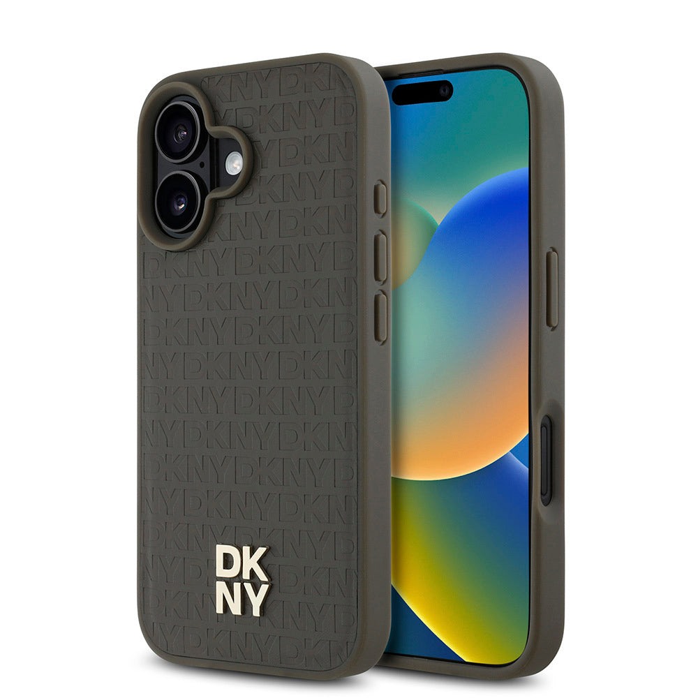 Apple iPhone 16 Kılıf DKNY Orjinal Lisanslı M-safe Şarj Özellikli 3D Yazılı Repeat Pattern Kapak - Görsel 2