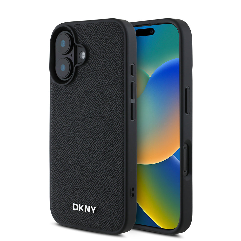 Apple iPhone 16 Kılıf DKNY Orjinal Lisanslı M-safe Şarj Özellikli Metal Logolu PU Deri Grained Kapak - Görsel 2