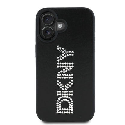Apple iPhone 16 Kılıf DKNY Orjinal Lisanslı Taşlı DKNY Yazılı Metalik Rhinestones PU Deri Kapak - Görsel 2