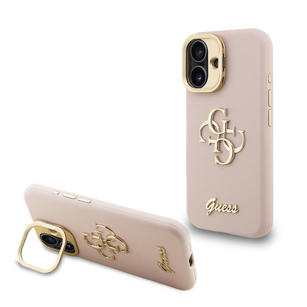 Apple iPhone 16 Kılıf Guess Orjinal Lisanslı Grained Yazı Logolu Kamera Standlı Kapak - Görsel 4