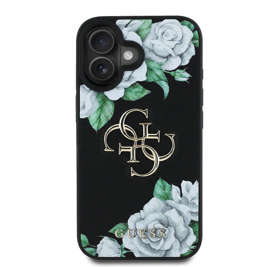Apple iPhone 16 Kılıf Guess Orjinal Lisanslı Gül Baskılı Büyük Metal Logo Dizaynlı Kapak