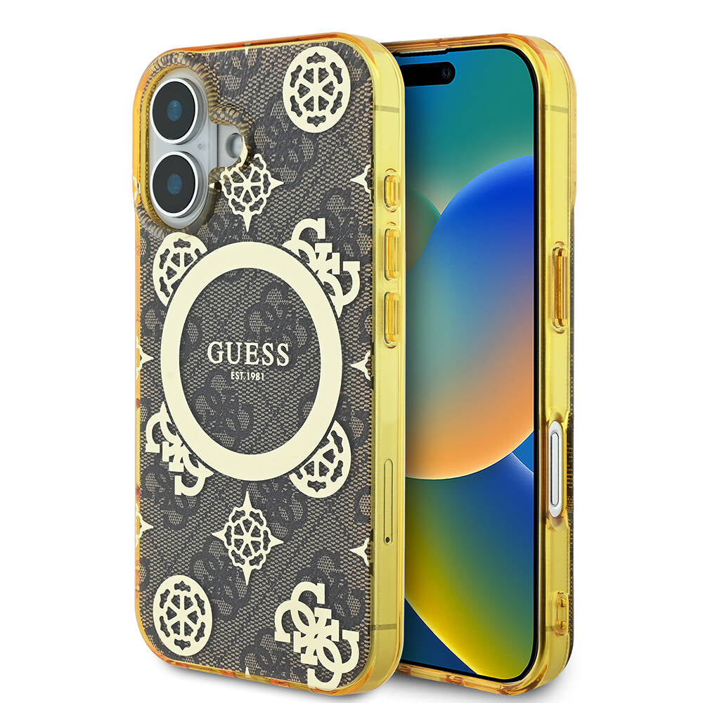 Apple iPhone 16 Kılıf Guess Orjinal Lisanslı M-safe Şarj Özellikli 4G Desenli IML Yazı Logolu Peony Kapak - Görsel 4