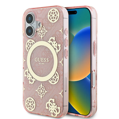 Apple iPhone 16 Kılıf Guess Orjinal Lisanslı M-safe Şarj Özellikli 4G Desenli IML Yazı Logolu Peony Kapak - Görsel 3