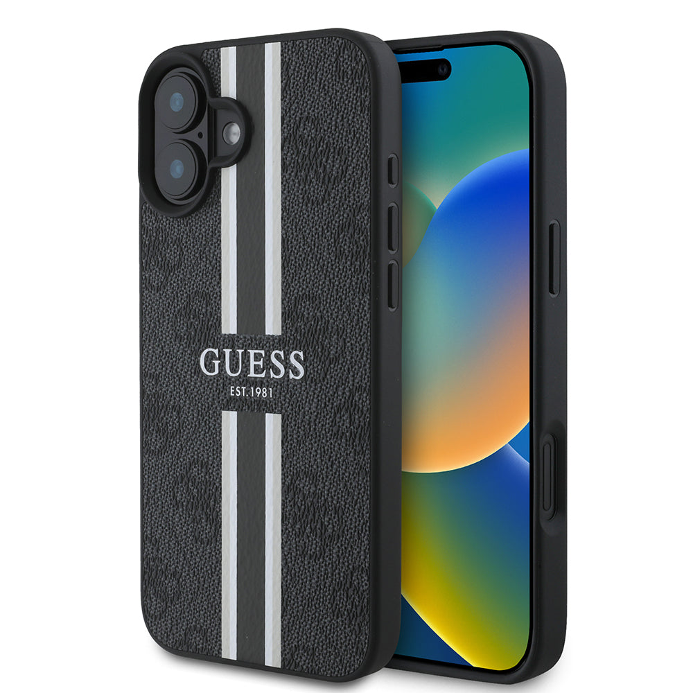 Apple iPhone 16 Kılıf Guess Orjinal Lisanslı M-safe Şarj Özellikli 4G Şerit Tasarımlı Printed Kapak - Görsel 2