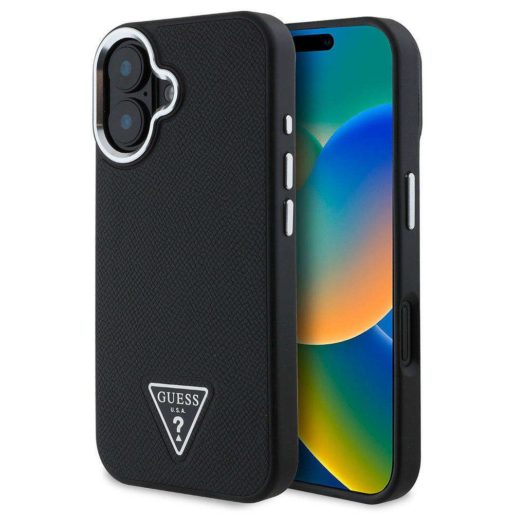 Apple iPhone 16 Kılıf Guess Orjinal Lisanslı M-safe Şarj Özellikli Grained Triangle Kapak - Görsel 2