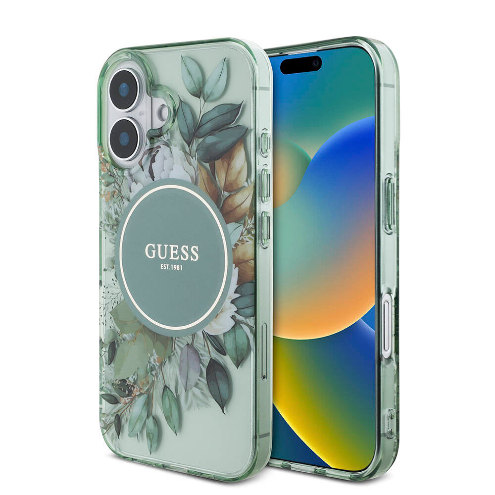 Apple iPhone 16 Kılıf Guess Orjinal Lisanslı M-safe Şarj Özellikli IML Baskılı Çiçek İnci Bileklikli Kapak - Görsel 3