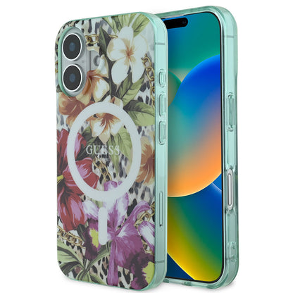 Apple iPhone 16 Kılıf Guess Orjinal Lisanslı M-safe Şarj Özellikli IML Baskılı Jungle Ring Kapak - Görsel 2