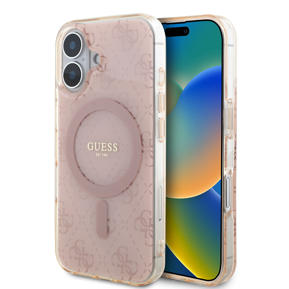 Apple iPhone 16 Kılıf Guess Orjinal Lisanslı M-safe Şarj Özellikli IML Baskılı Klasik Logolu 4G Desenli Kapak - Görsel 2