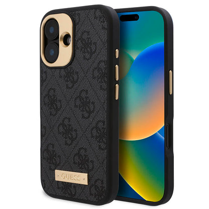 Apple iPhone 16 Kılıf Guess Orjinal Lisanslı M-safe Şarj Özellikli PU 4G Desenli Metal Plaka Klasik Logolu Kapak - Görsel 2