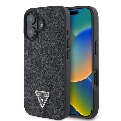 Apple iPhone 16 Kılıf Guess Orjinal Lisanslı M-safe Şarj Özellikli PU Deri 4G Desenli Taşlı Üçgen Logolu Kapak - Görsel 2