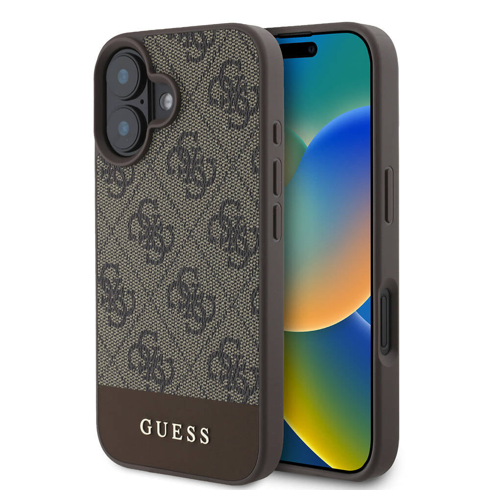 Apple iPhone 16 Kılıf Guess Orjinal Lisanslı M-safe Şarj Özellikli PU Deri Şerit Logo Dizaynlı Kapak - Görsel 3