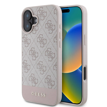 Apple iPhone 16 Kılıf Guess Orjinal Lisanslı M-safe Şarj Özellikli PU Deri Şerit Logo Dizaynlı Kapak - Görsel 2