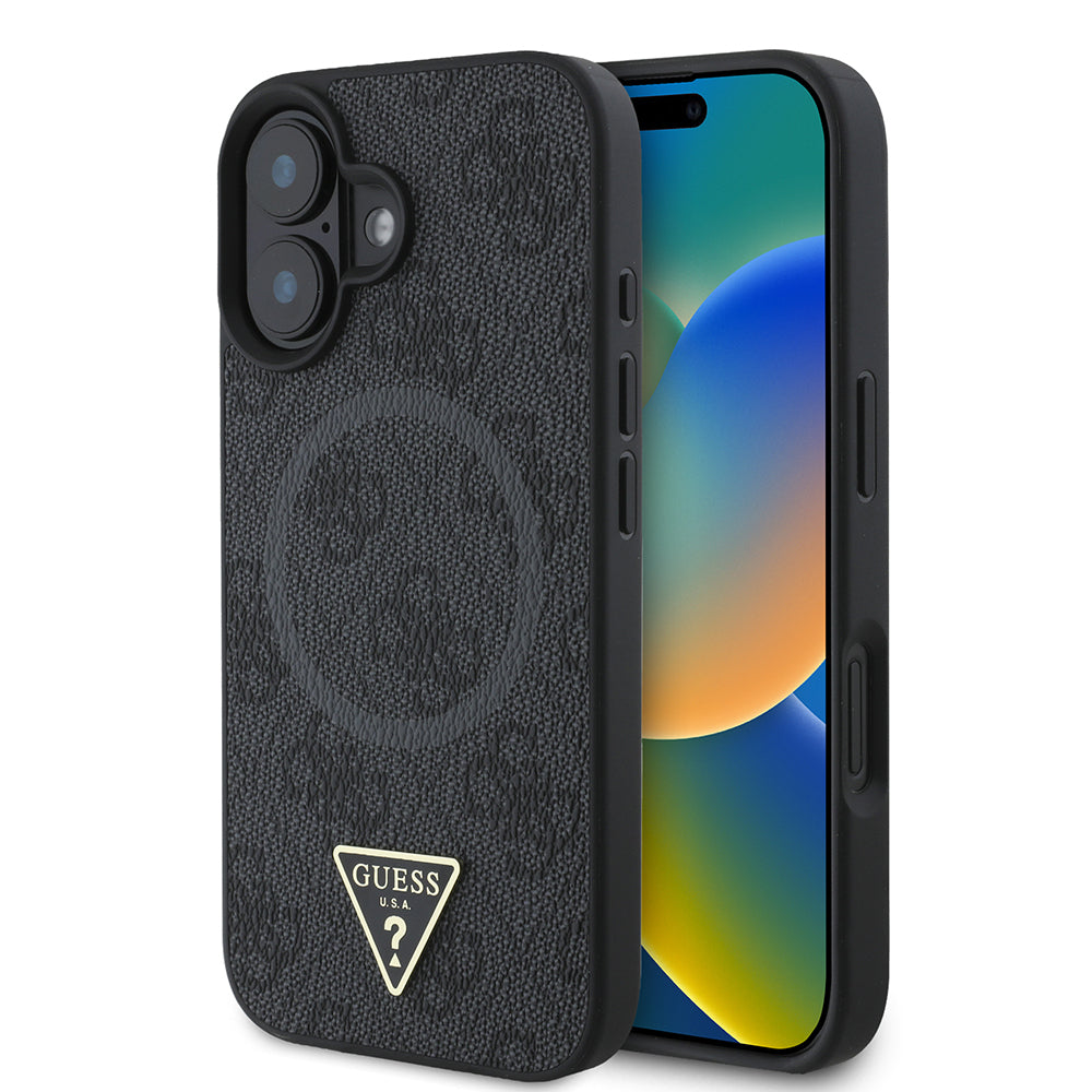 Apple iPhone 16 Kılıf Guess Orjinal Lisanslı M-safe Şarj Özellikli PU Üçgen Logo 4G Desenli Kapak - Görsel 3