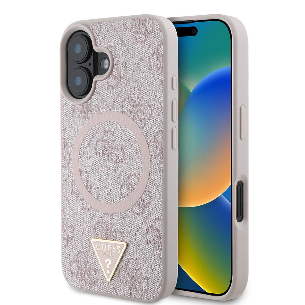Apple iPhone 16 Kılıf Guess Orjinal Lisanslı M-safe Şarj Özellikli PU Üçgen Logo 4G Desenli Kapak - Görsel 4
