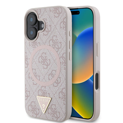 Apple iPhone 16 Kılıf Guess Orjinal Lisanslı M-safe Şarj Özellikli PU Üçgen Logo 4G Desenli Kapak - Görsel 4