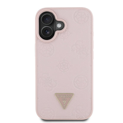 Apple iPhone 16 Kılıf Guess Orjinal Lisanslı M-safe Şarj Özellikli Sıcak Baskılı Üçgen Logolu PU Deri Peony Kapak - Görsel 4