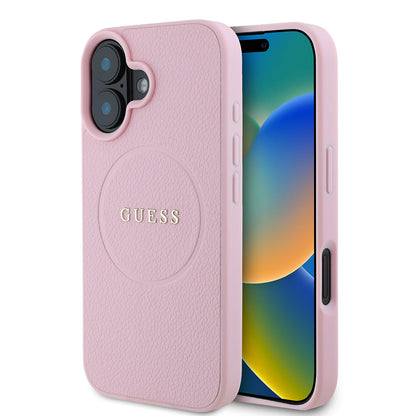 Apple iPhone 16 Kılıf Guess Orjinal Lisanslı M-safe Şarj Özellikli Yazı Logolu Grained Kapak - Görsel 3