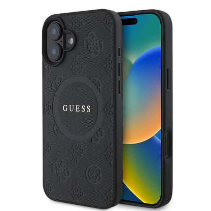 Apple iPhone 16 Kılıf Guess Orjinal Lisanslı M-safe Şarj Özellikli Yazı Logolu Saffiano Peony Kapak - Görsel 2