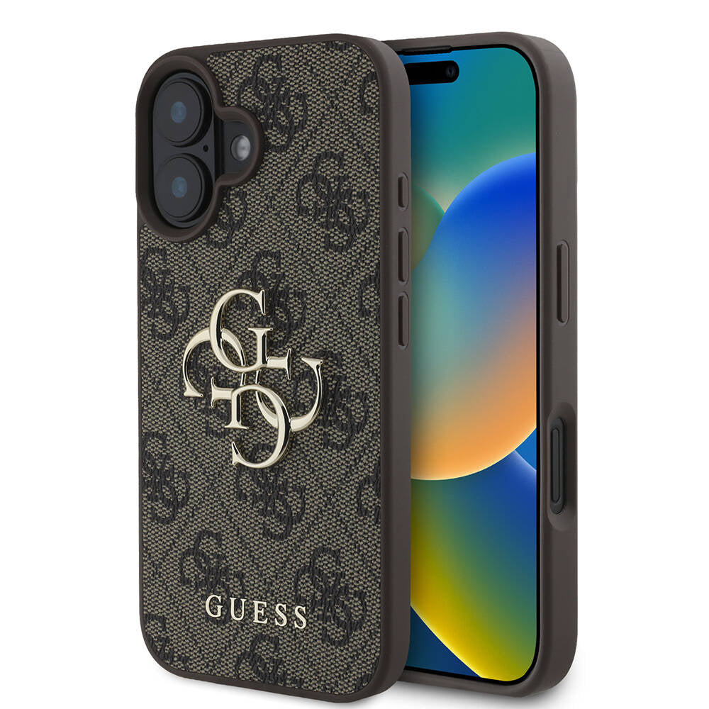 Apple iPhone 16 Kılıf Guess Orjinal Lisanslı PU Deri 4G Desenli Metal Büyük 4G ve Yazı Logolu Kapak - Görsel 4