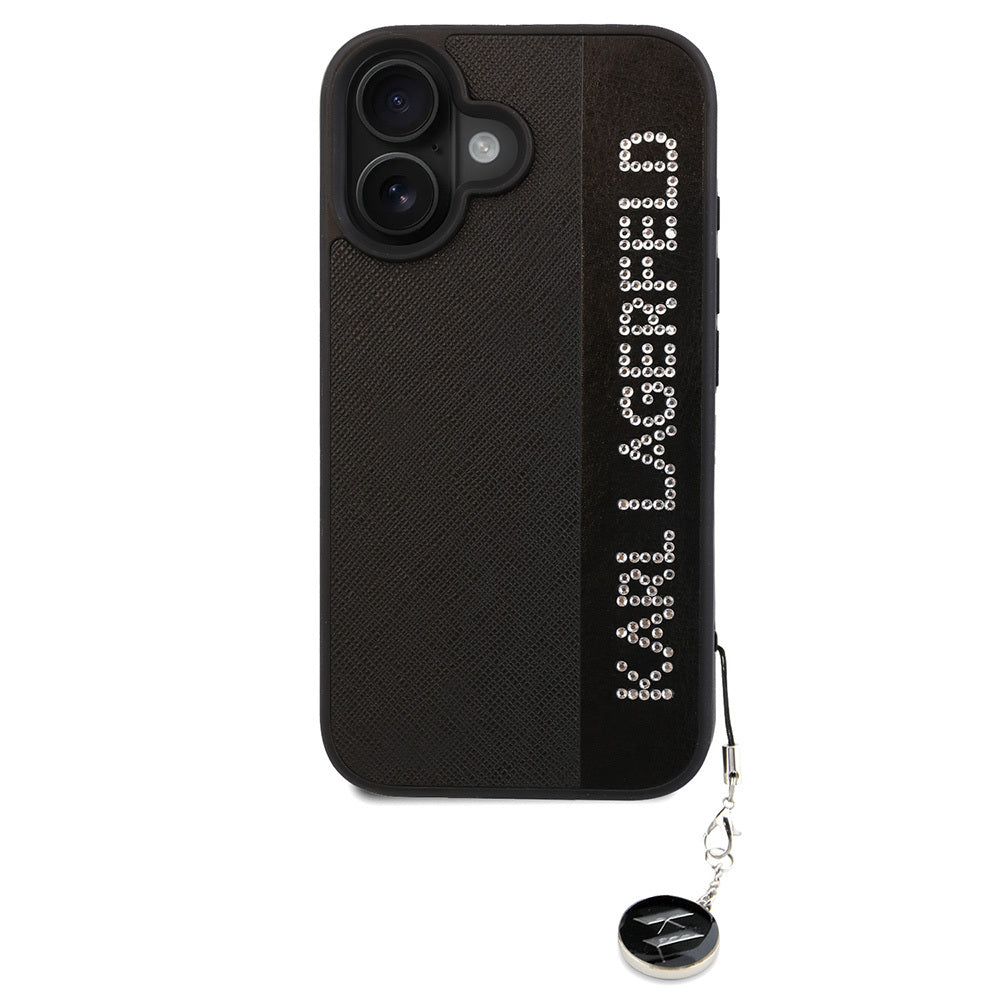 Apple iPhone 16 Kılıf Karl Lagerfeld Orjinal Lisanslı Anahtarlıklı Taşlı KL Yazılı Saffiano Rhinestones Kapak - Görsel 2